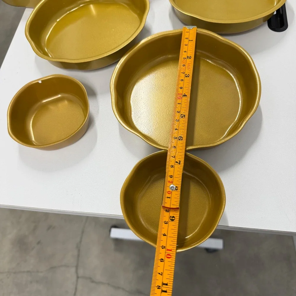 9 Piece Gold Scalloped Serving Bowl Set Metallic Nesting Trays Home Decor